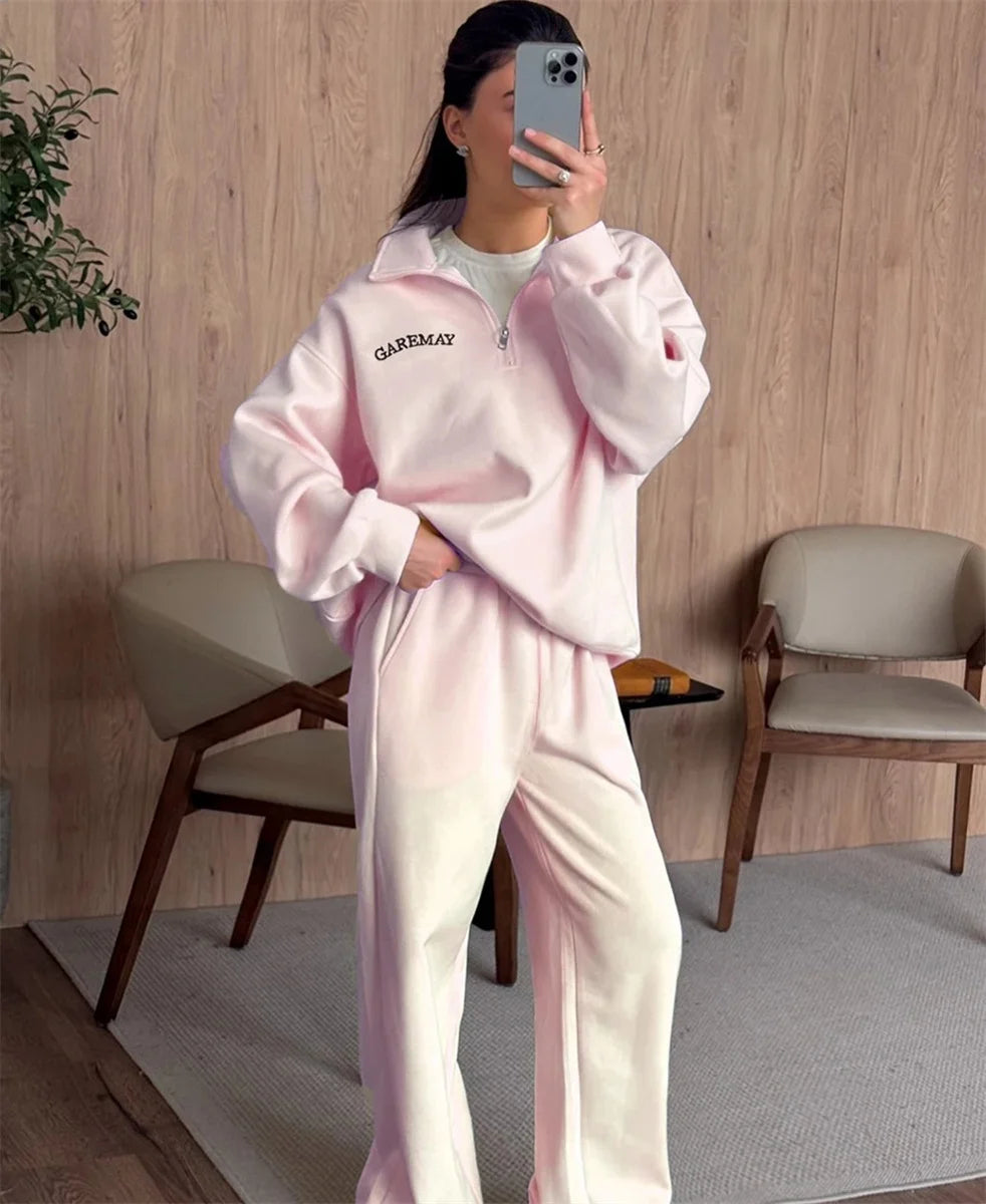 Women’s Tracksuit Set – Cotton Zipper Top & Classic Trousers