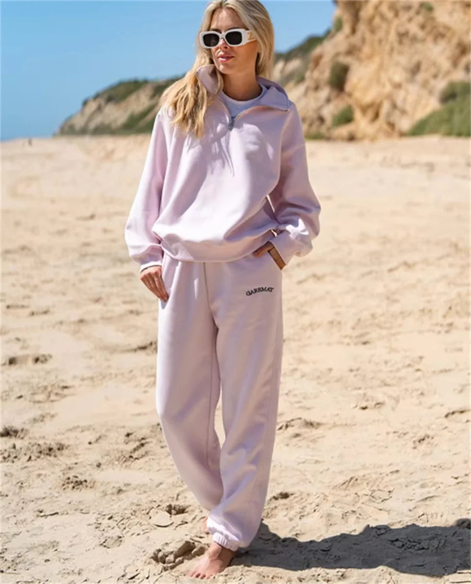 Women’s Tracksuit Set – Cotton Zipper Top & Classic Trousers