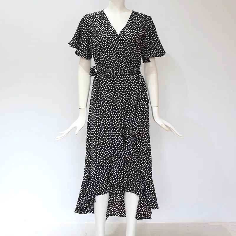 Women’s Floral Boho Maxi Dress, Summer Beach Chiffon Wrap Dress