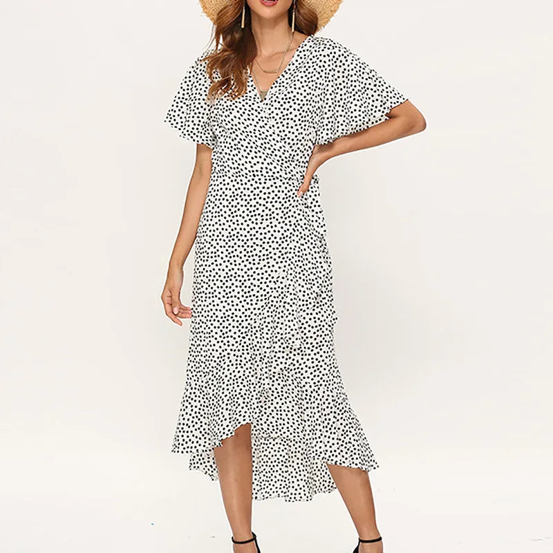 Women’s Floral Boho Maxi Dress, Summer Beach Chiffon Wrap Dress