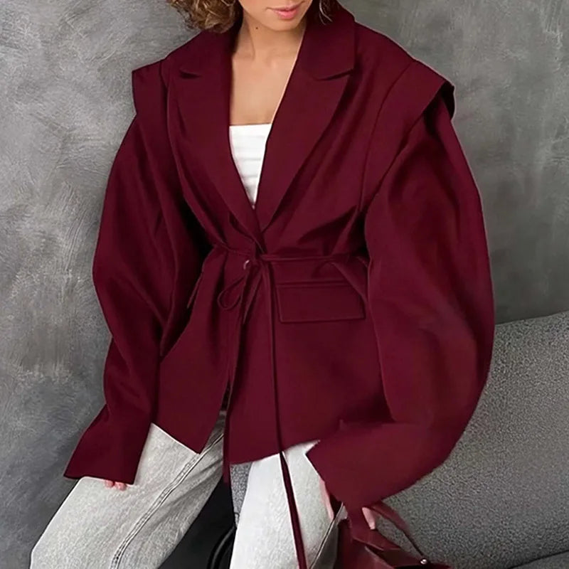 Women’s Lace-Up Blazer – Slim Fit Lapel Street Jacket