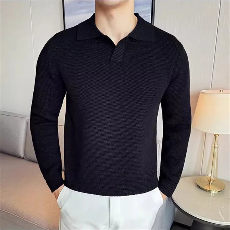 Men’s Knit Polo Shirt – Thick Autumn/Winter Smart Casual Top
