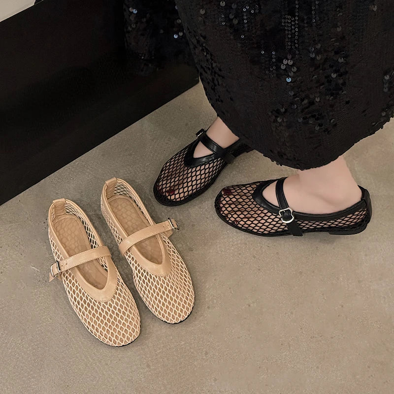 Women’s Summer Mary Jane Flats, Breathable Cut-Out Casual Shoes