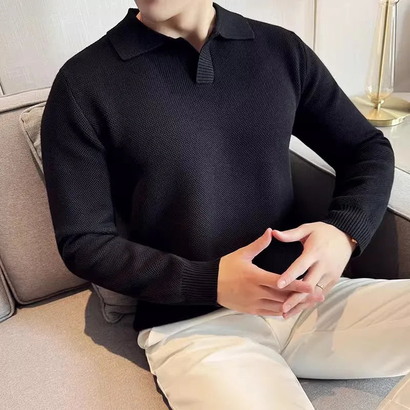 Men’s Knit Polo Shirt – Thick Autumn/Winter Smart Casual Top