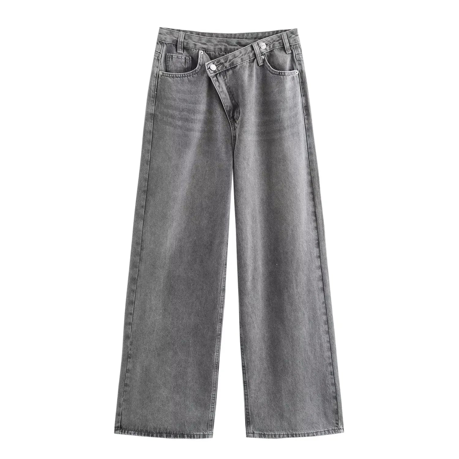 Women’s Asymmetric Denim Trousers – High Waist Wide Leg Jeans 2025