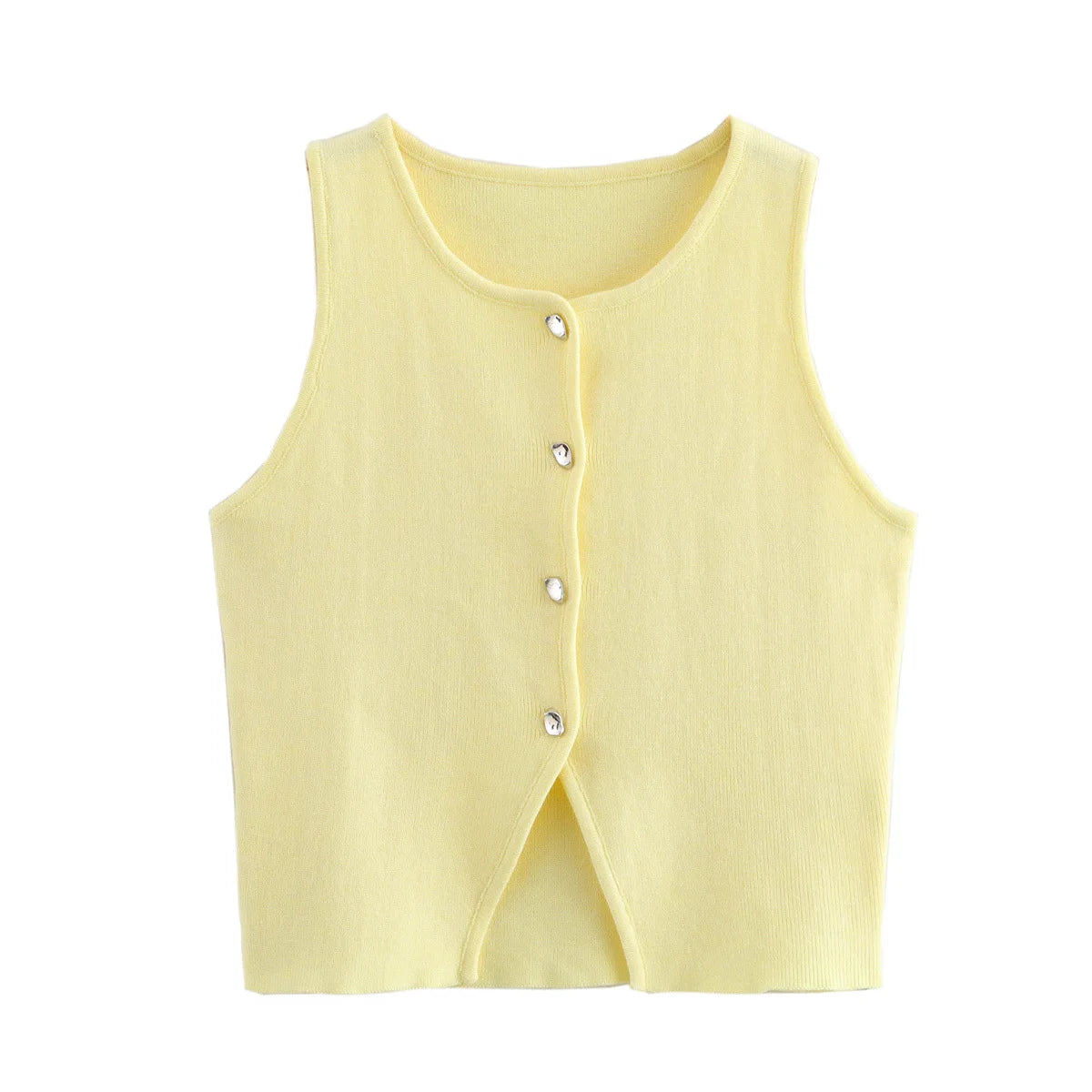 Women’s Knit Vest – Cropped Button-Up Streetwear Tops