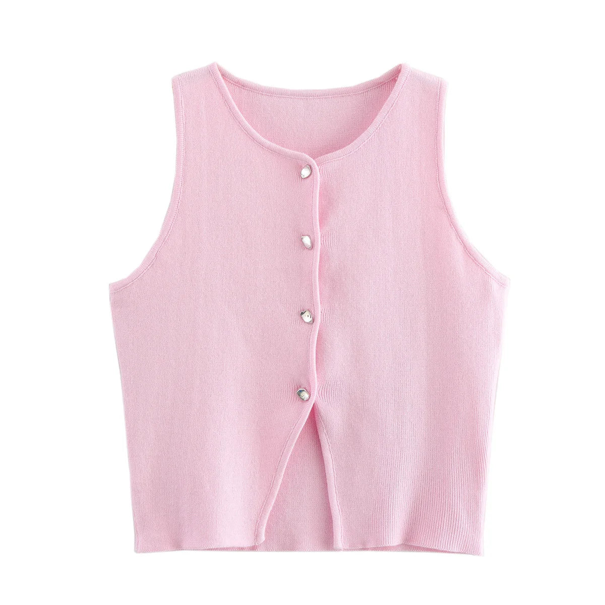 Women’s Knit Vest – Cropped Button-Up Streetwear Tops