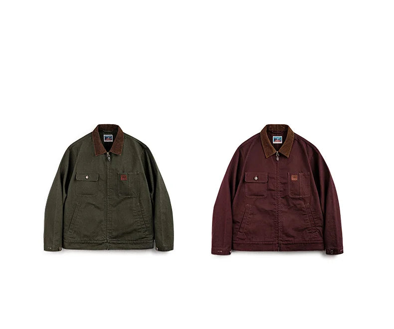 Men’s Retro Canvas Jacket – Heavyweight Detroit Zip-Up with Corduroy Collar