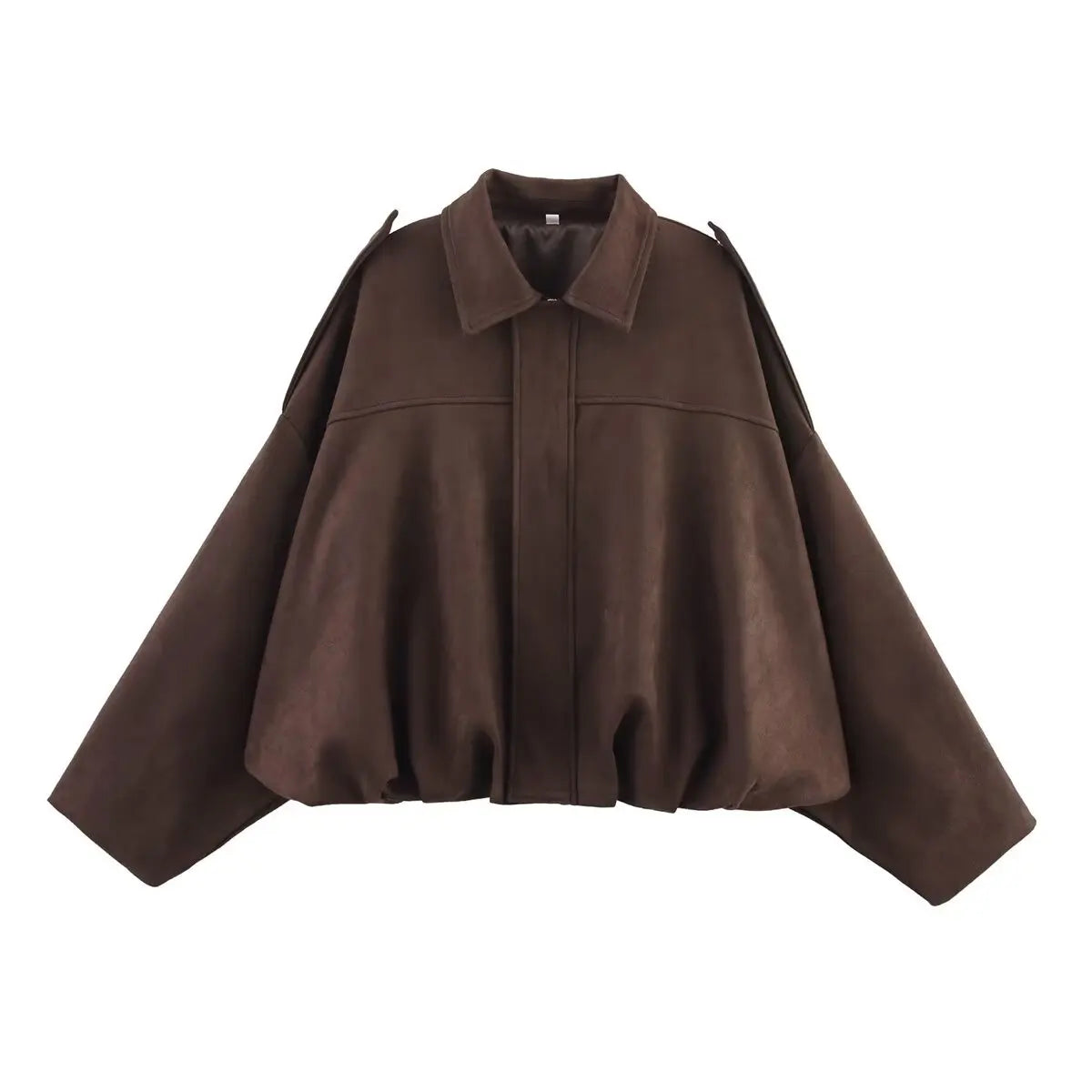 Women’s Suede Bomber Jacket – Loose Fit Lapel Spring 2025