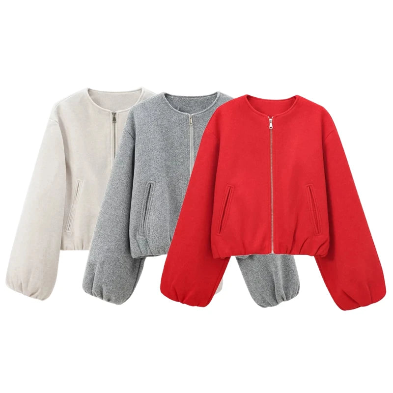 Women’s Red Bomber Jacket – Cropped Zipper Sports Outerwear 2025