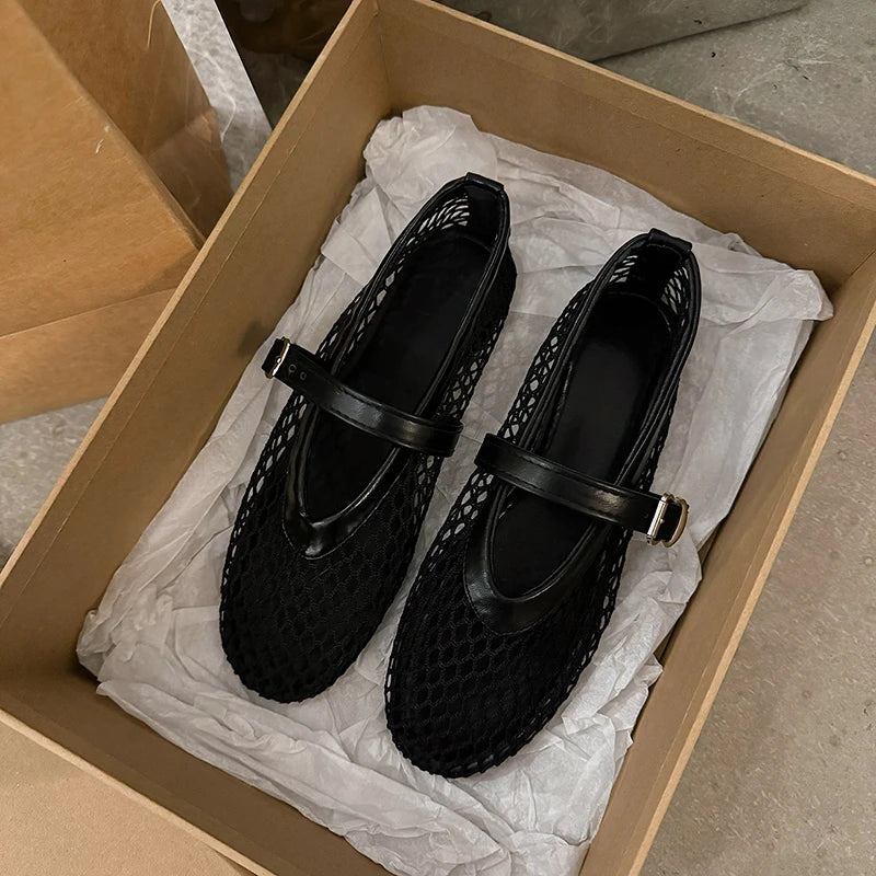 Women’s Summer Mary Jane Flats, Breathable Cut-Out Casual Shoes