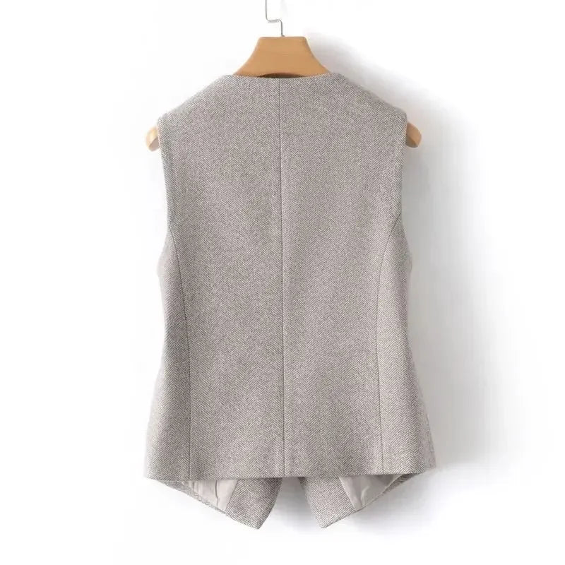 Women’s Slim Fit Wool Vest – Elegant V-Neck Waistcoat