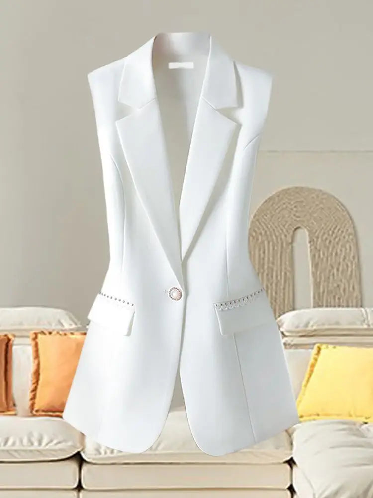Women’s White Suit Vest – Elegant Slim Sleeveless Office Top