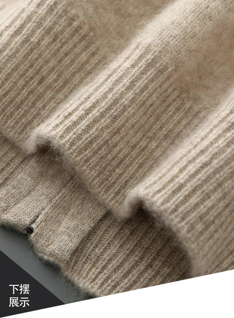 Men’s Merino Wool Sweater – Thick Zippered Mock Collar Cardigan