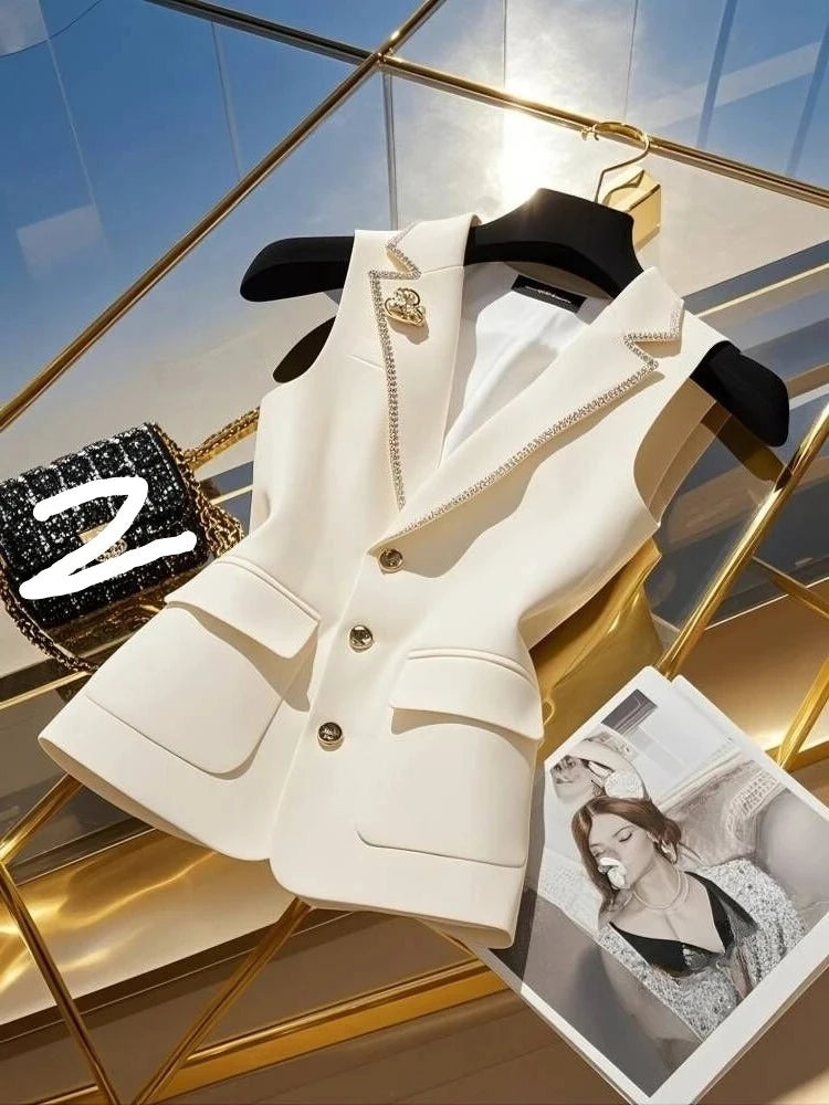 Women’s White Suit Vest – Elegant Slim Sleeveless Office Top