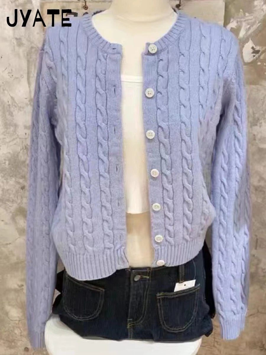 Women’s Knit Cardigan – Twist Button O-Neck Sweater Coat