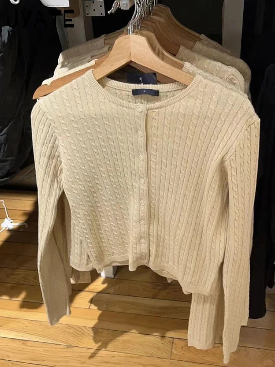 Women’s Knit Cardigan – Twist Button O-Neck Sweater Coat