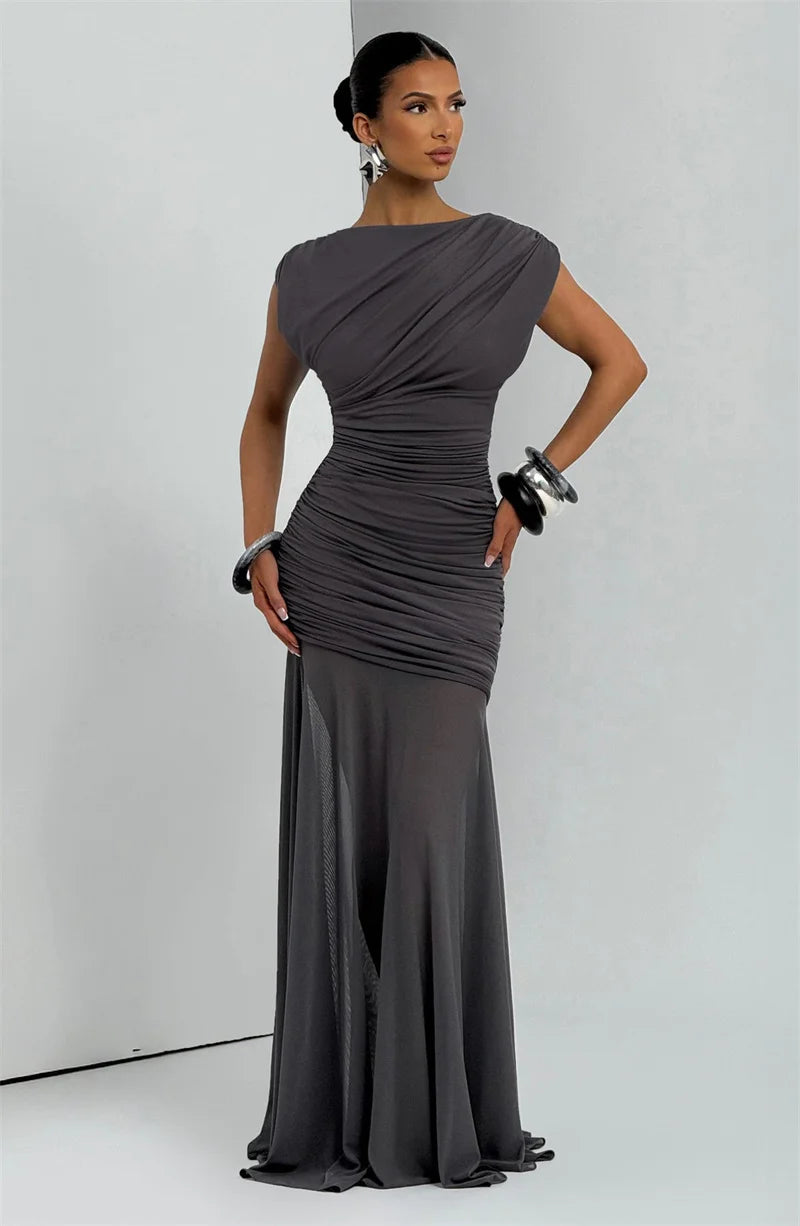 Women’s Sleeveless Maxi Dress – Elegant Mesh Patchwork Evening Gown