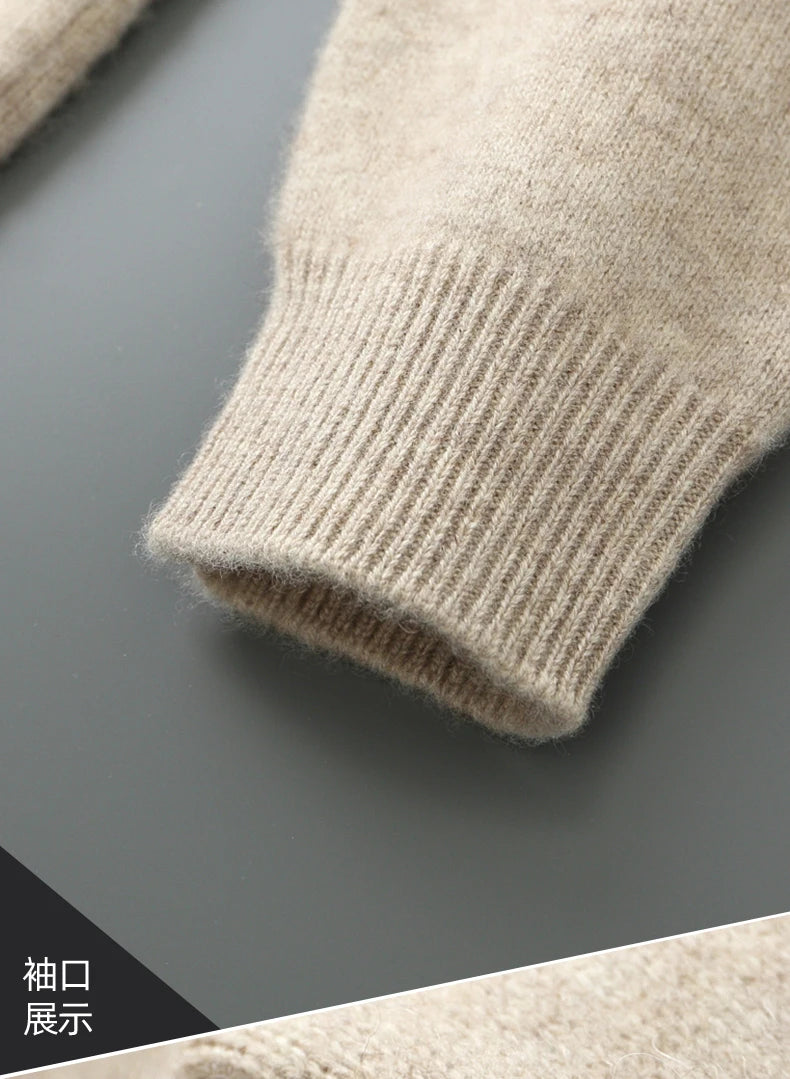 Men’s Merino Wool Sweater – Thick Zippered Mock Collar Cardigan