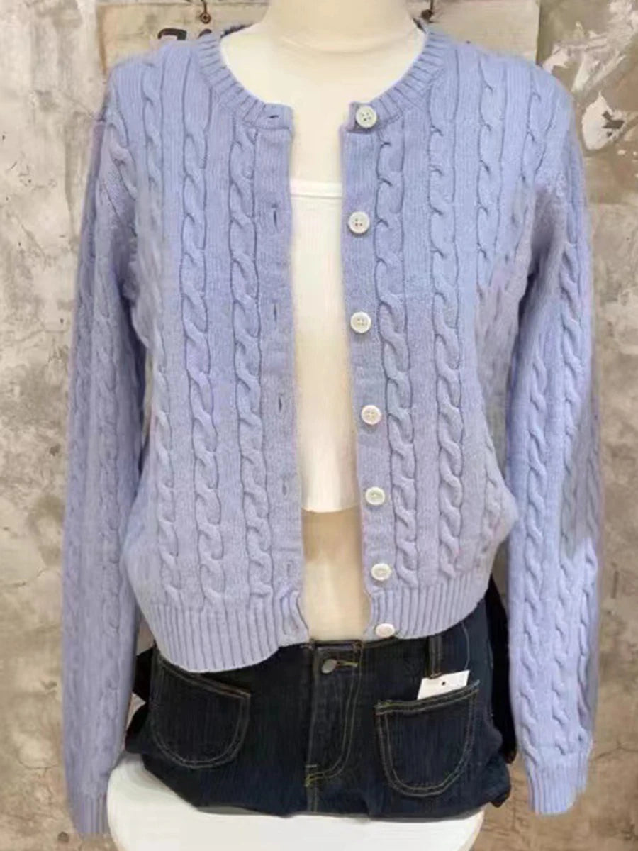 Women’s Knit Cardigan – Twist Button O-Neck Sweater Coat