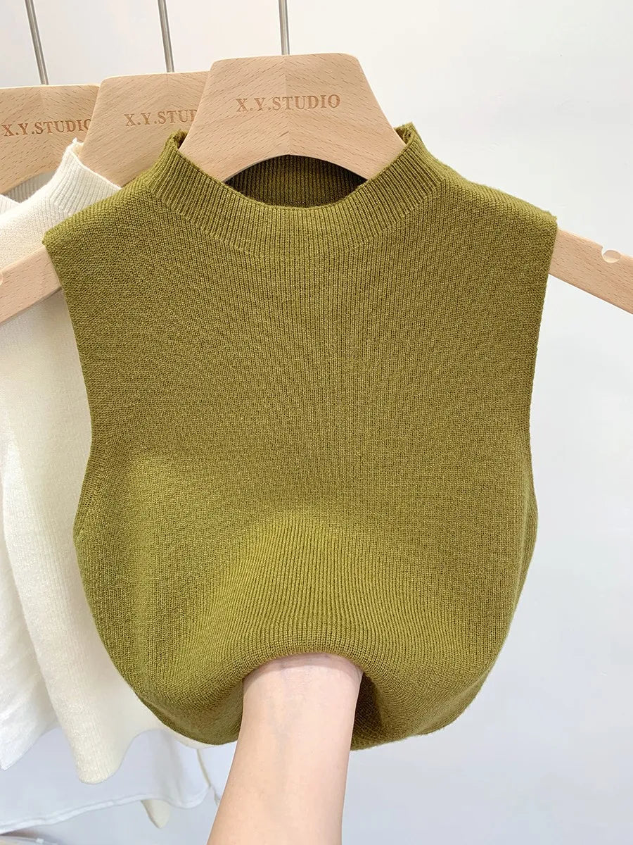 Women’s Knitted Tank Top – Sleeveless Slim Fit Sweater