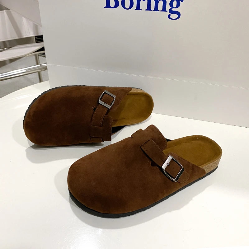 Unisex Suede Mules, Cork Insole Clogs with Arch Support