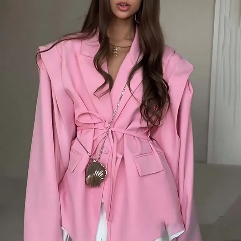 Women’s Lace-Up Blazer – Slim Fit Lapel Street Jacket