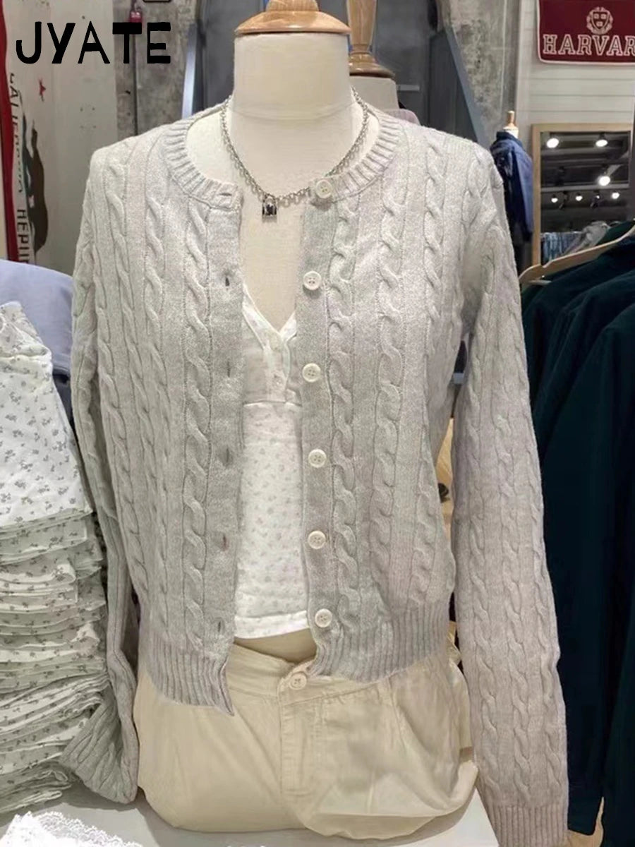Women’s Knit Cardigan – Twist Button O-Neck Sweater Coat