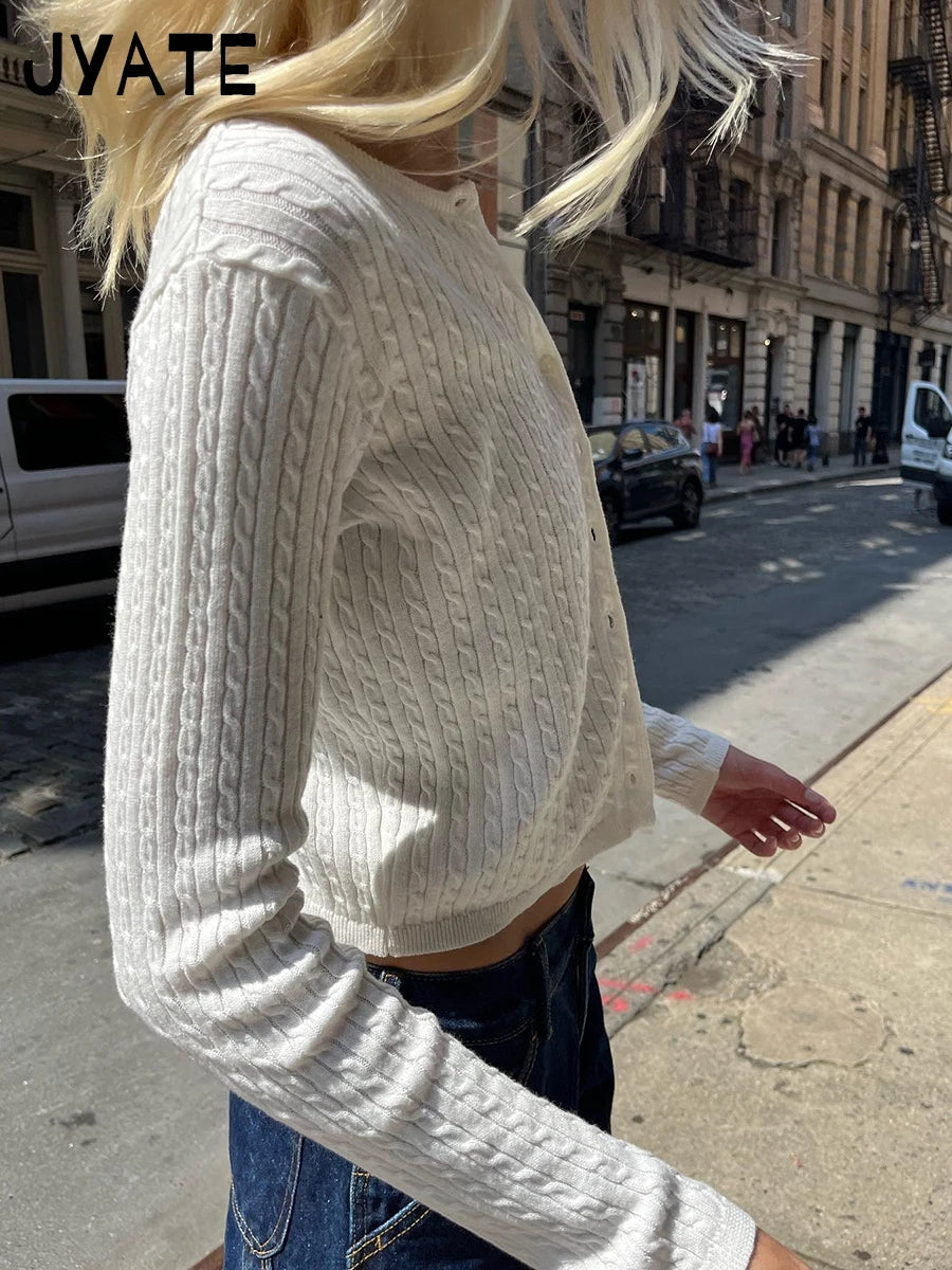 Women’s Knit Cardigan – Twist Button O-Neck Sweater Coat