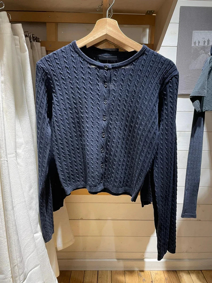 Women’s Knit Cardigan – Twist Button O-Neck Sweater Coat