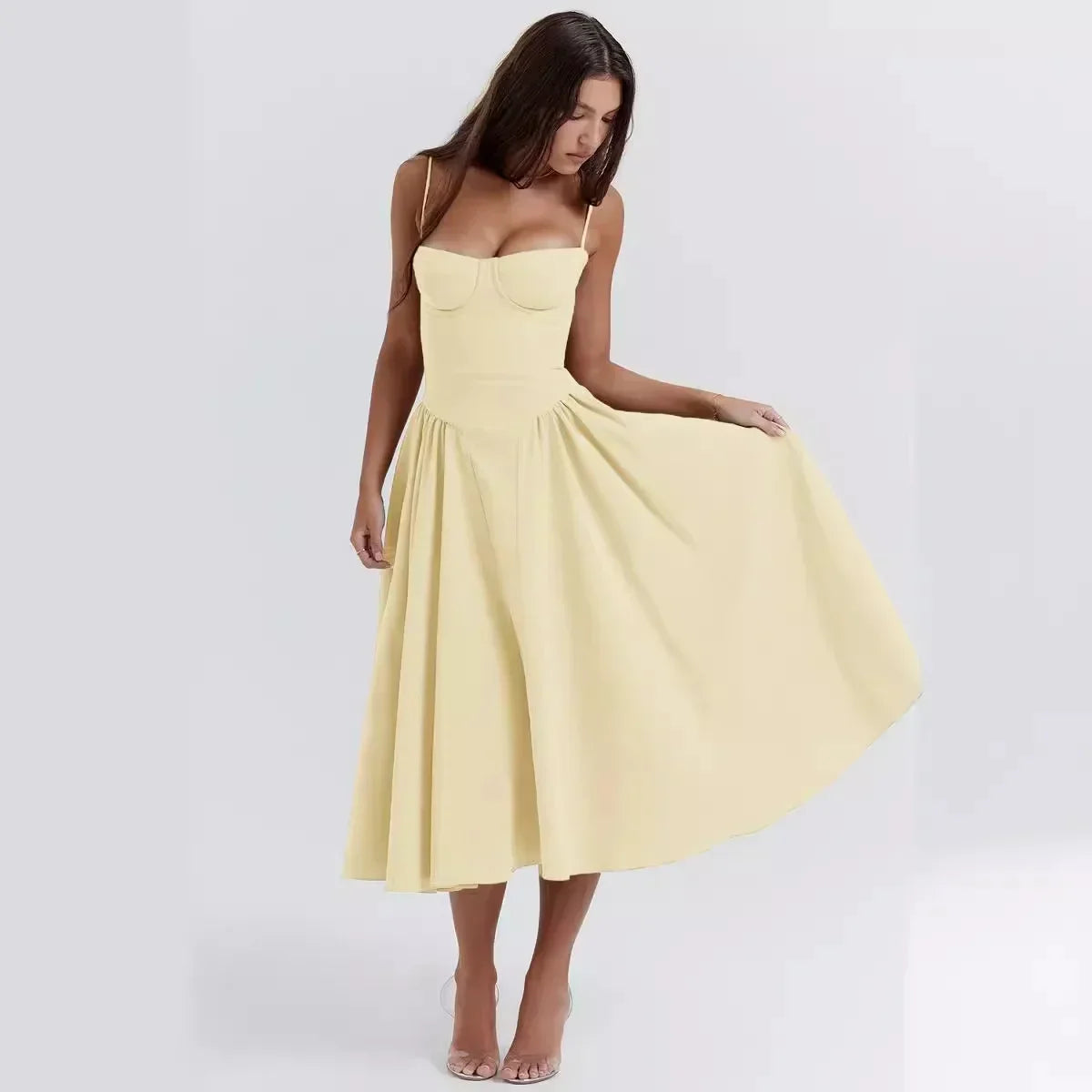 Women’s Summer Retro Long Dress, French Palace Style Suspender Skirt