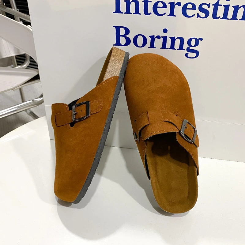 Unisex Suede Mules, Cork Insole Clogs with Arch Support