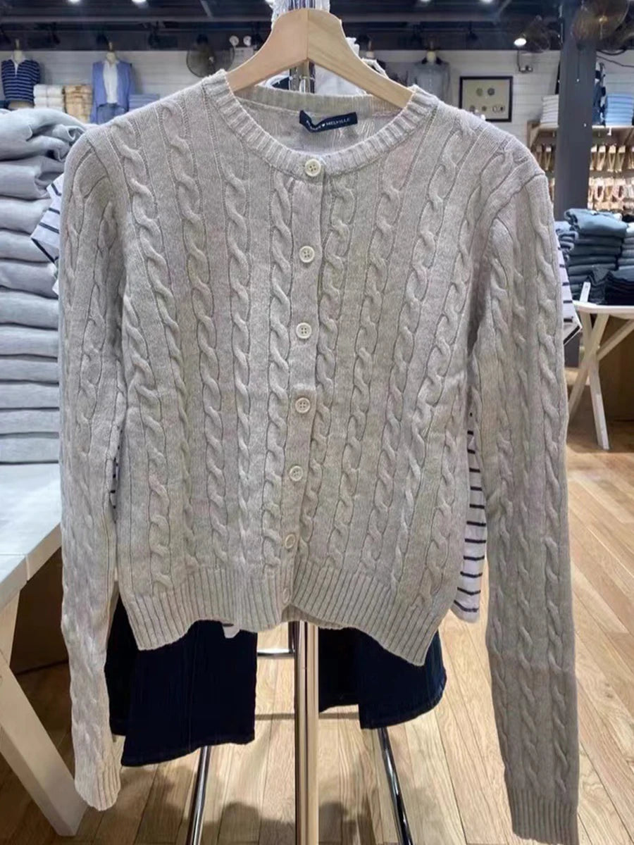Women’s Knit Cardigan – Twist Button O-Neck Sweater Coat
