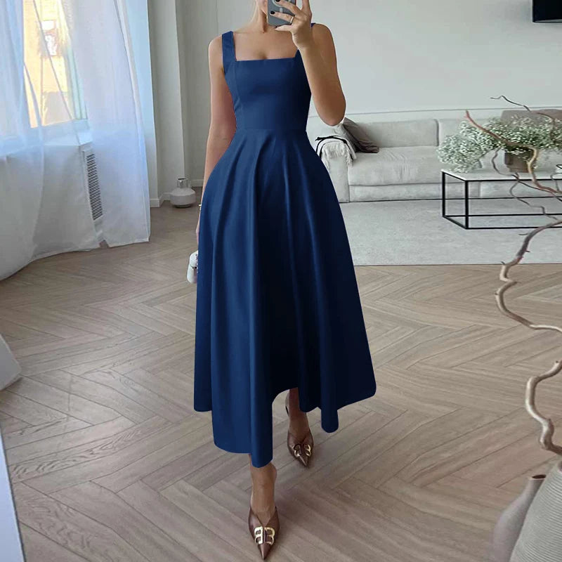 Women’s Satin Maxi Sundress – Square Neck Summer Party Dress