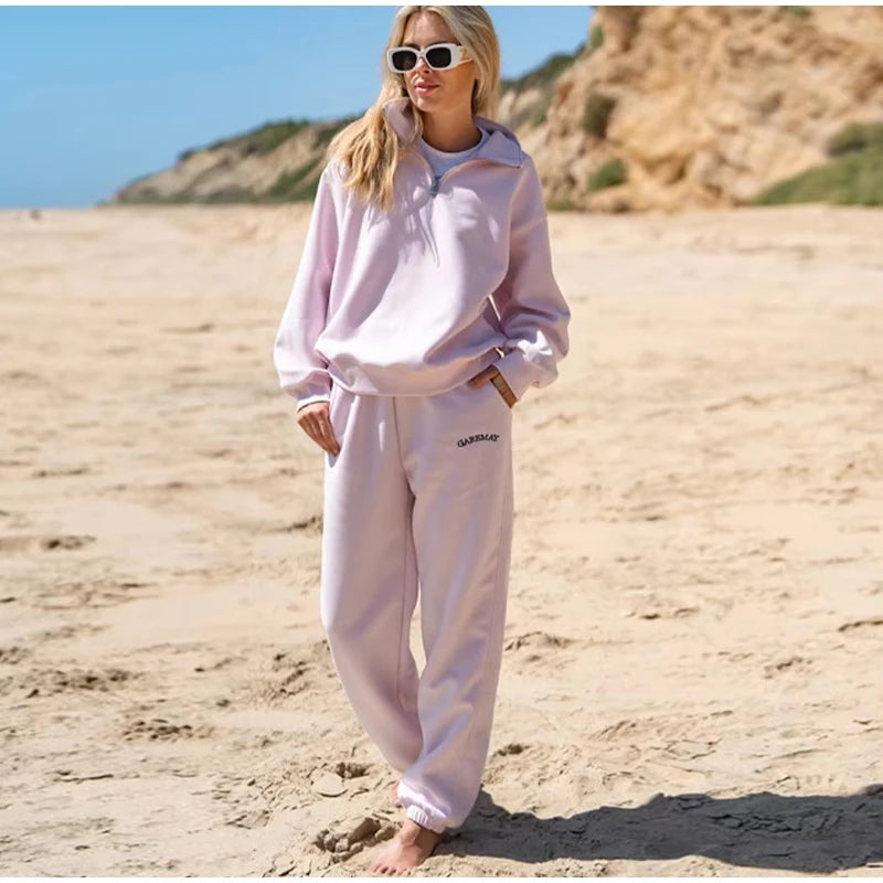 Women’s Tracksuit Set – Zipper Top & Straight Pants 2025
