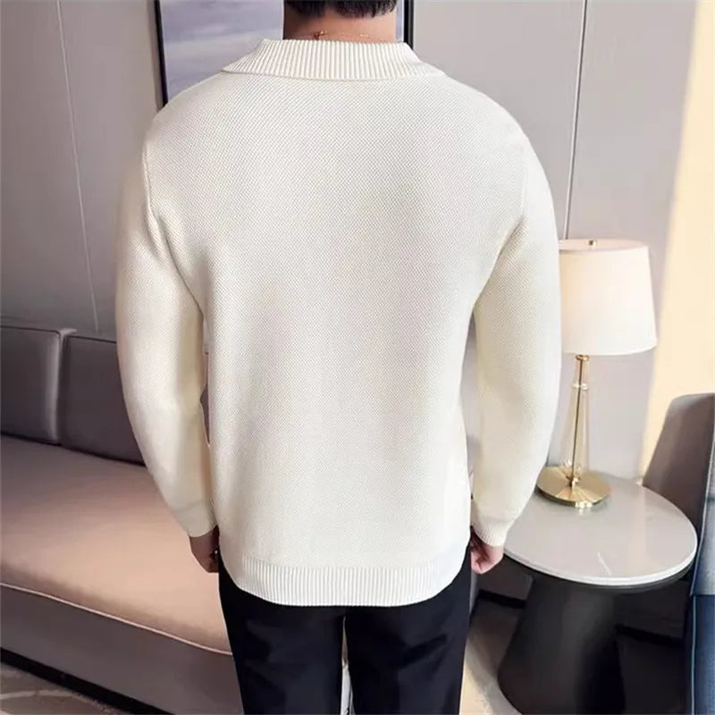 Men’s Knit Polo Shirt – Thick Autumn/Winter Smart Casual Top
