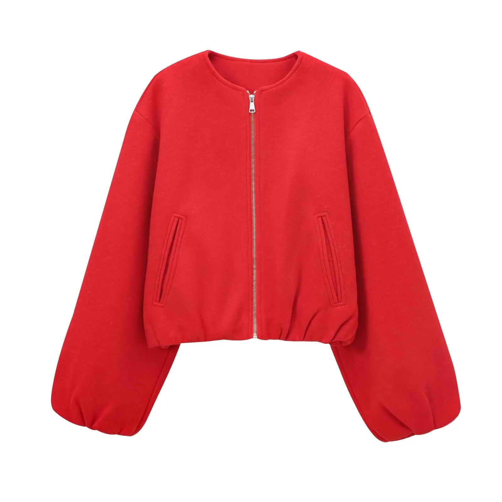 Women’s Red Bomber Jacket – Cropped Zipper Sports Outerwear 2025