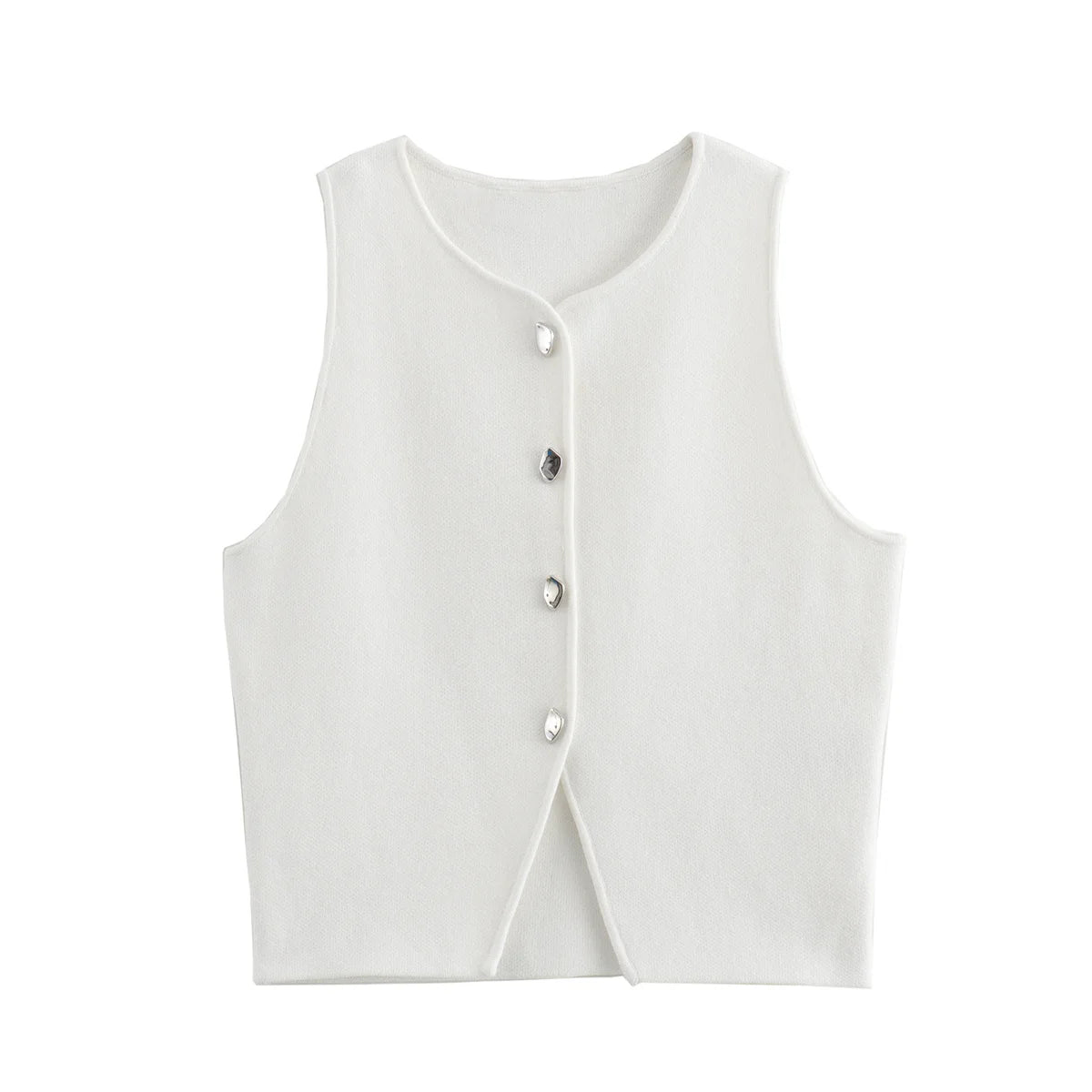 Women’s Knit Vest – Cropped Button-Up Streetwear Tops