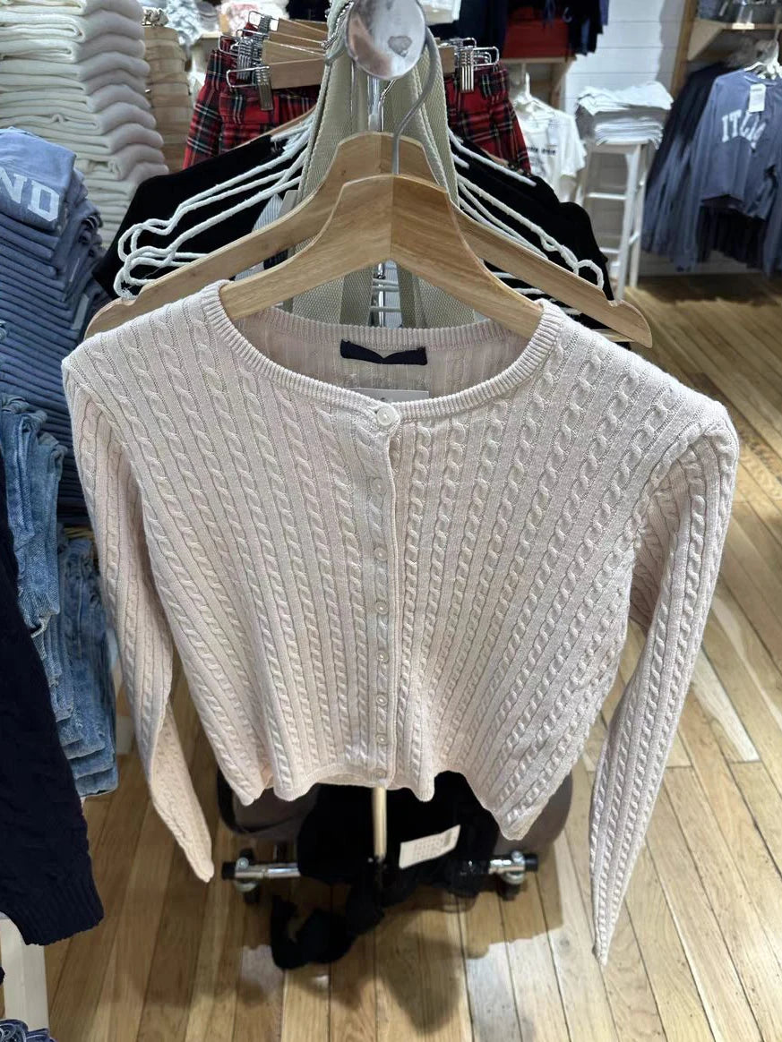 Women’s Knit Cardigan – Twist Button O-Neck Sweater Coat