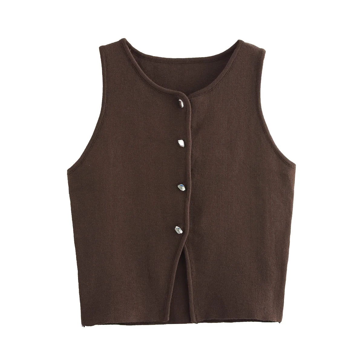 Women’s Knit Vest – Cropped Button-Up Streetwear Tops