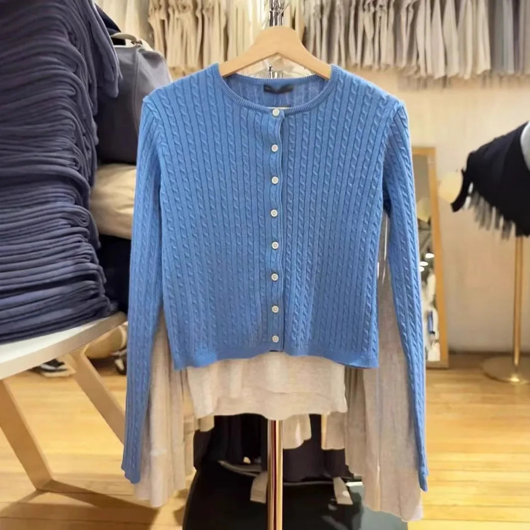 Women’s Knit Cardigan – Twist Button O-Neck Sweater Coat