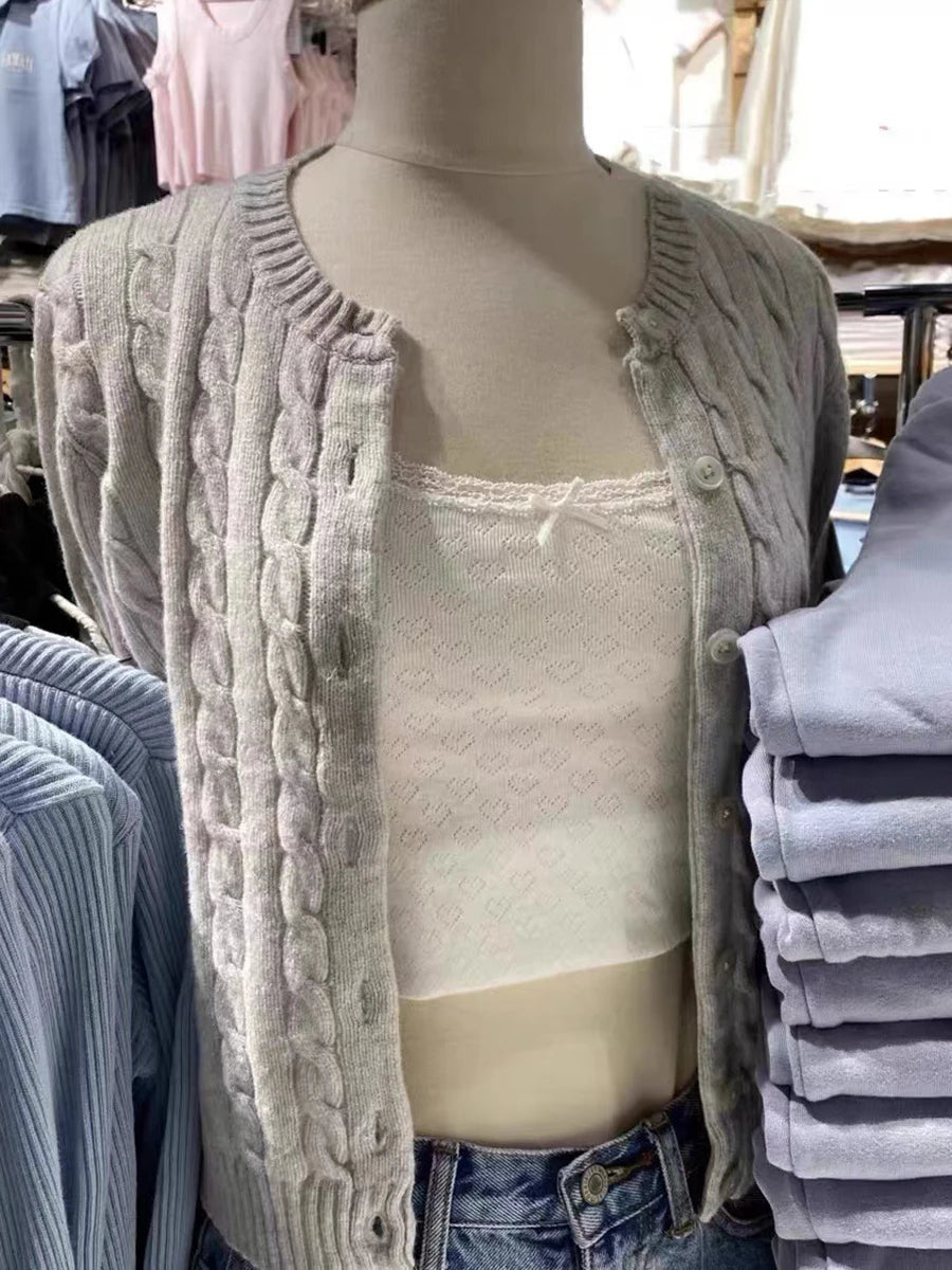 Women’s Knit Cardigan – Twist Button O-Neck Sweater Coat