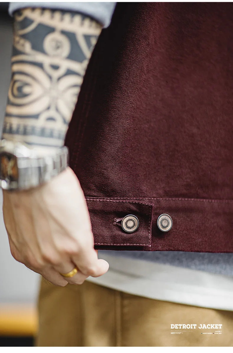 Men’s Retro Canvas Jacket – Heavyweight Detroit Zip-Up with Corduroy Collar