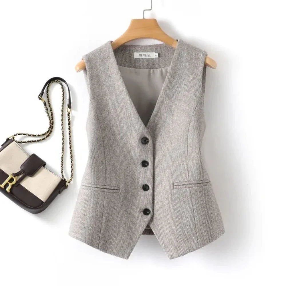Women’s Slim Fit Wool Vest – Elegant V-Neck Waistcoat