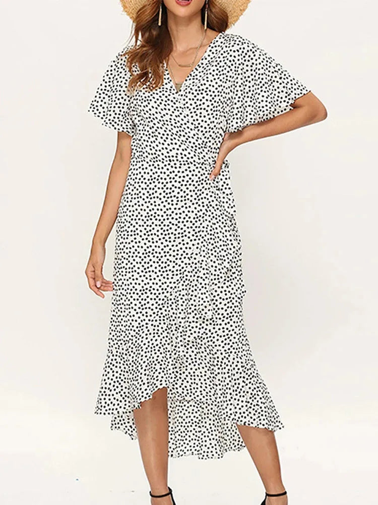 Women’s Floral Boho Maxi Dress, Summer Beach Chiffon Wrap Dress