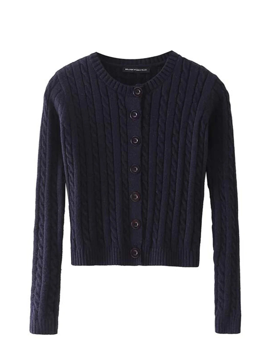 Women’s Knit Cardigan – Twist Button O-Neck Sweater Coat