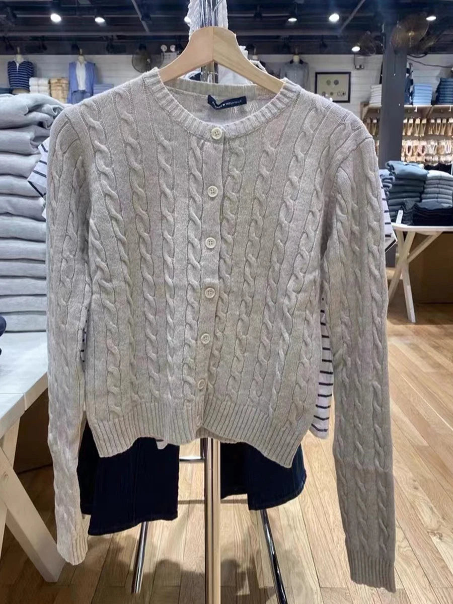 Women’s Knit Cardigan – Twist Button O-Neck Sweater Coat