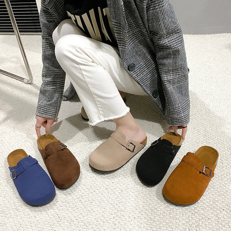 Unisex Suede Mules, Cork Insole Clogs with Arch Support