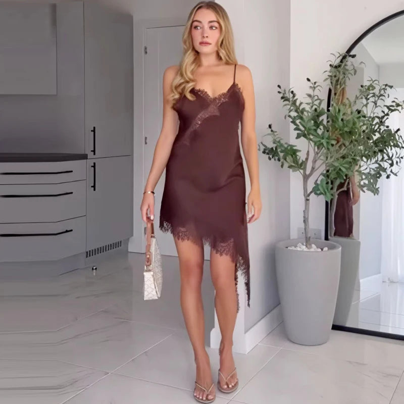 Women’s Lace Slip Dress, Asymmetric Backless Mini Party Dress 2025