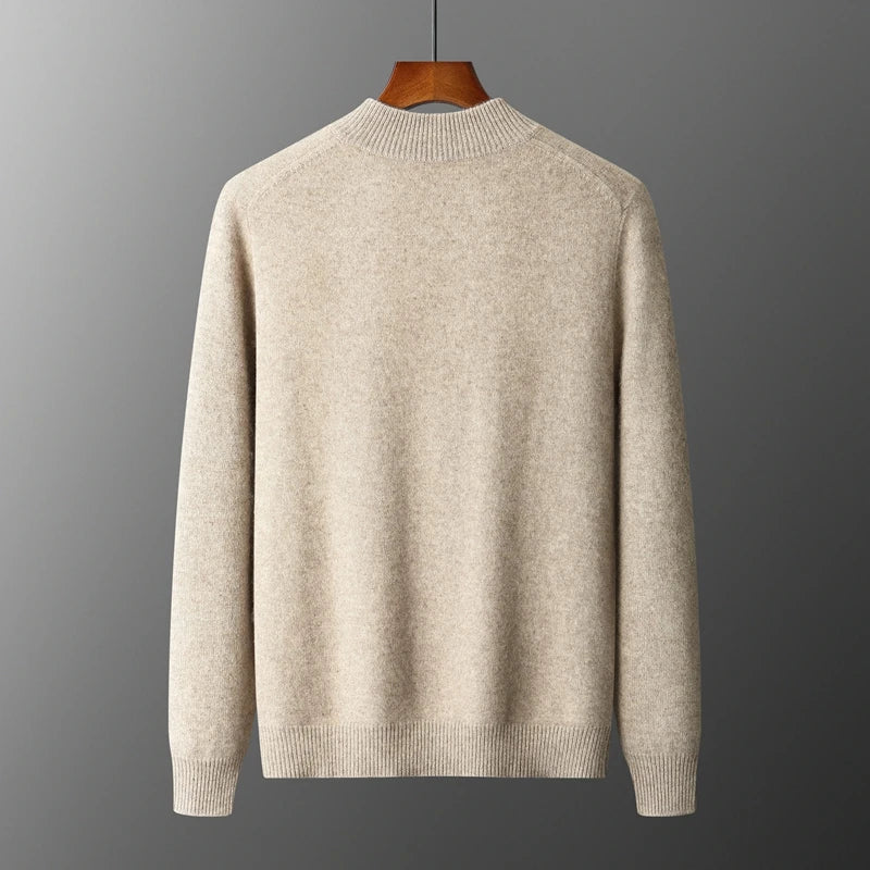 Men’s Merino Wool Sweater – Thick Zippered Mock Collar Cardigan